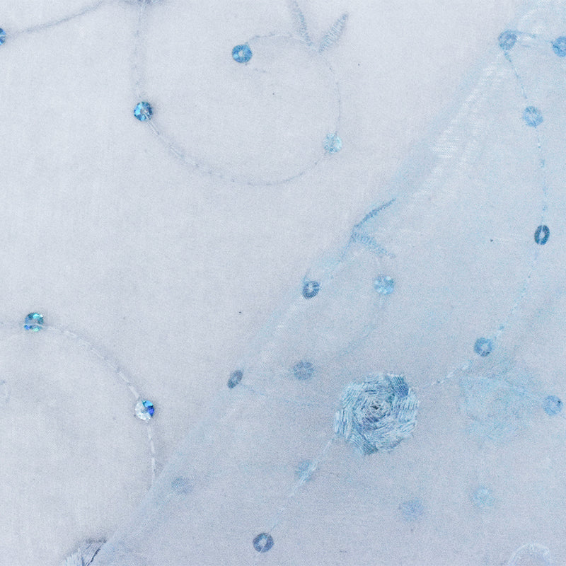 4 3/8 YD PC-Fairy Blue-Blue Floral Embroidered Sequin Nylon Organza Woven Fabric