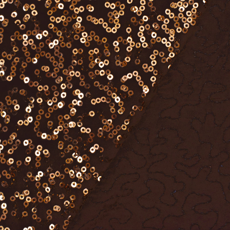 2 3/8 YD PC-Chocolate Brown-Metallic Abstract Sequined Stretch Poly Jersey Knit Fabric