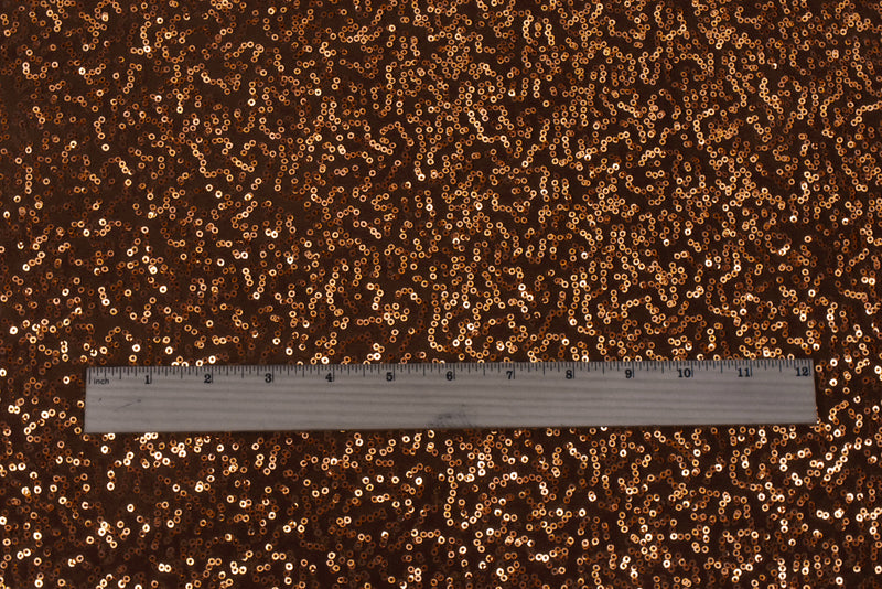 2 3/8 YD PC-Chocolate Brown-Metallic Abstract Sequined Stretch Poly Jersey Knit Fabric