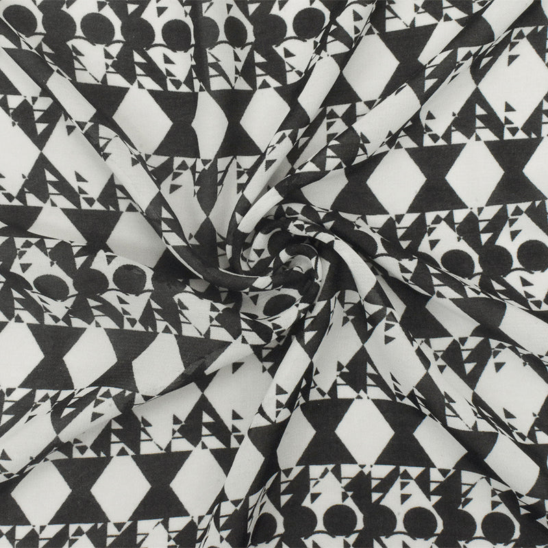 Spade Black-White Abstract Geometric Printed Poly Chiffon Woven Fabric