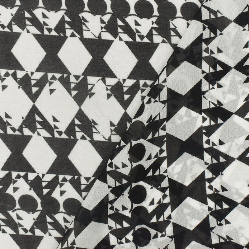 Spade Black-White Abstract Geometric Printed Poly Chiffon Woven Fabric