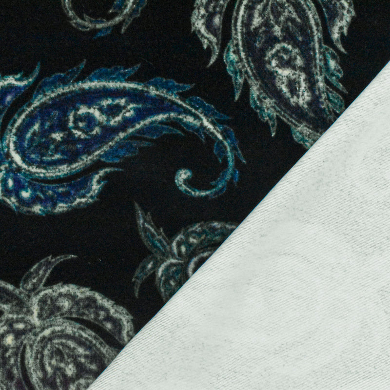 Royal Black-Multi Paisley Printed Stretch Poly Velvet Knit Fabric