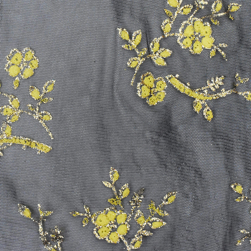 Star Gold-Black-Yellow Flora Sparkles and Bead Poly Mesh Knit Fabric