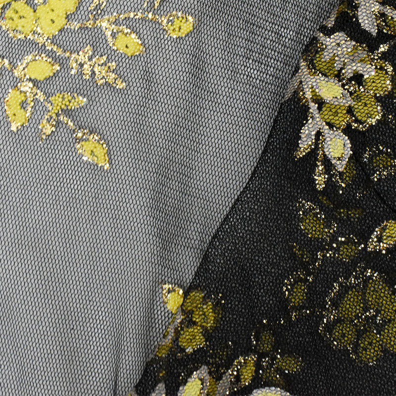 Star Gold-Black-Yellow Flora Sparkles and Bead Poly Mesh Knit Fabric