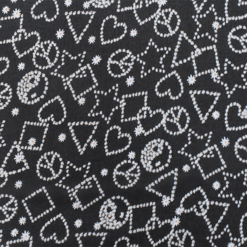 Night Black-White-Orange Multi Pattern Printed Poly Chiffon Woven Fabric