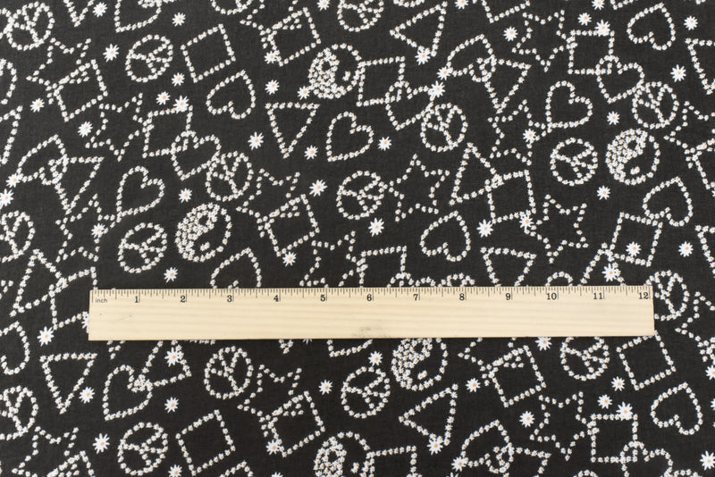 Night Black-White-Orange Multi Pattern Printed Poly Chiffon Woven Fabric
