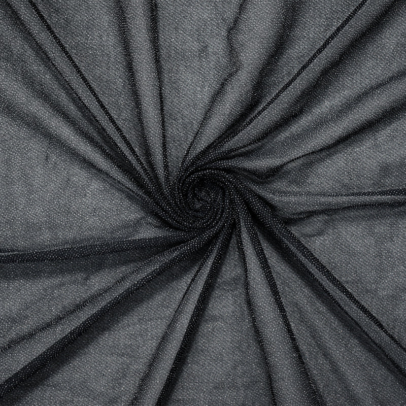 Black-Silver Poly Micro Dot Scallop Printed Mesh Knit Fabric