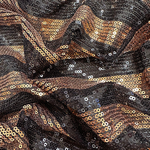 Copper and Black Stripe Sequin Mesh Fabric