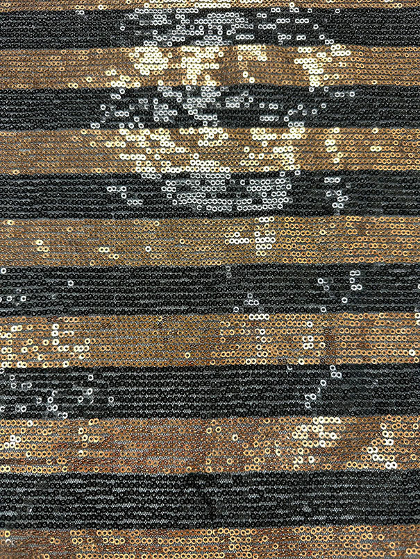 Copper and Black Stripe Sequin Mesh Fabric