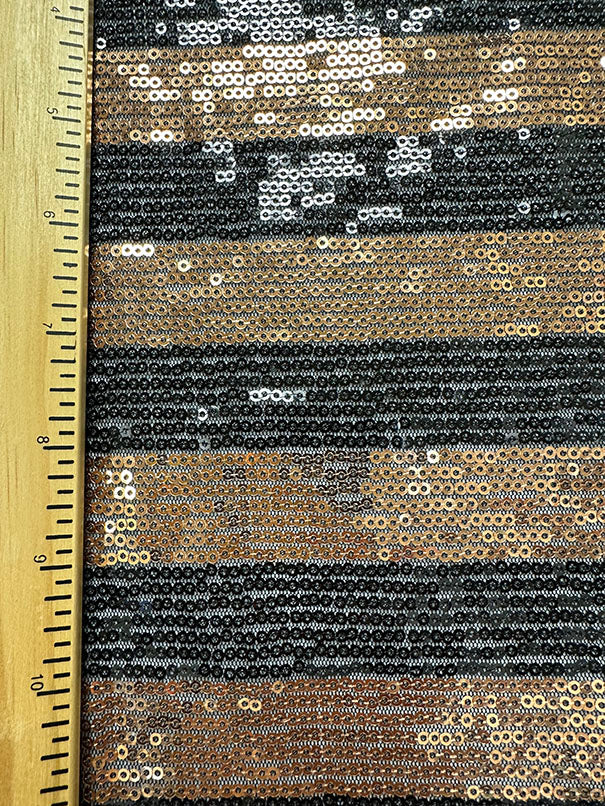Copper and Black Stripe Sequin Mesh Fabric