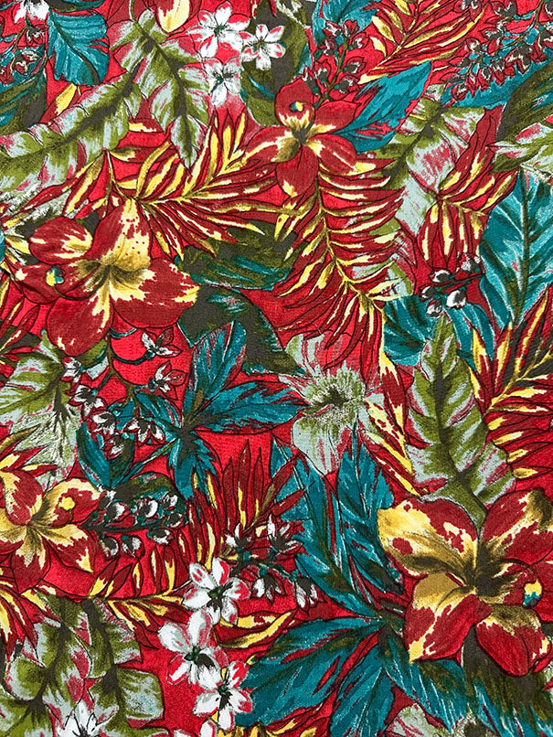 2 1/2 YD PC-Red Multi Palm Print Rayon Challis Fabric