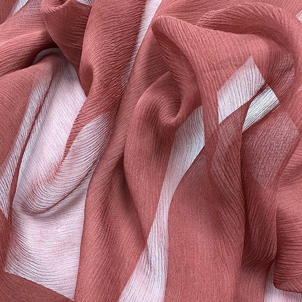 2 1/2 YD PC-Dark Orange Woven Crinkled Silk Chiffon Fabric