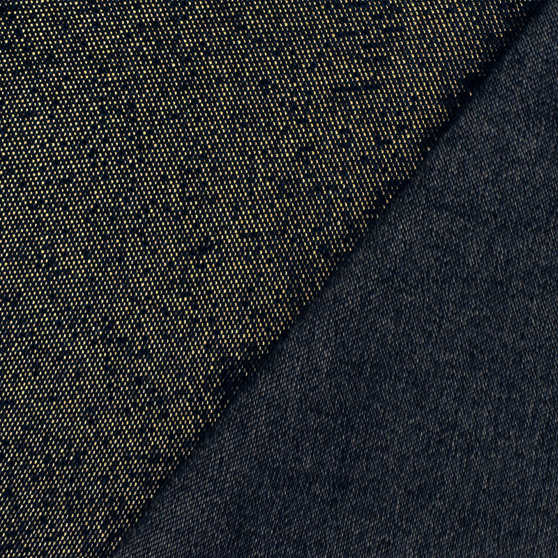 Navy Gold Metallic Stretch Denim Fabric