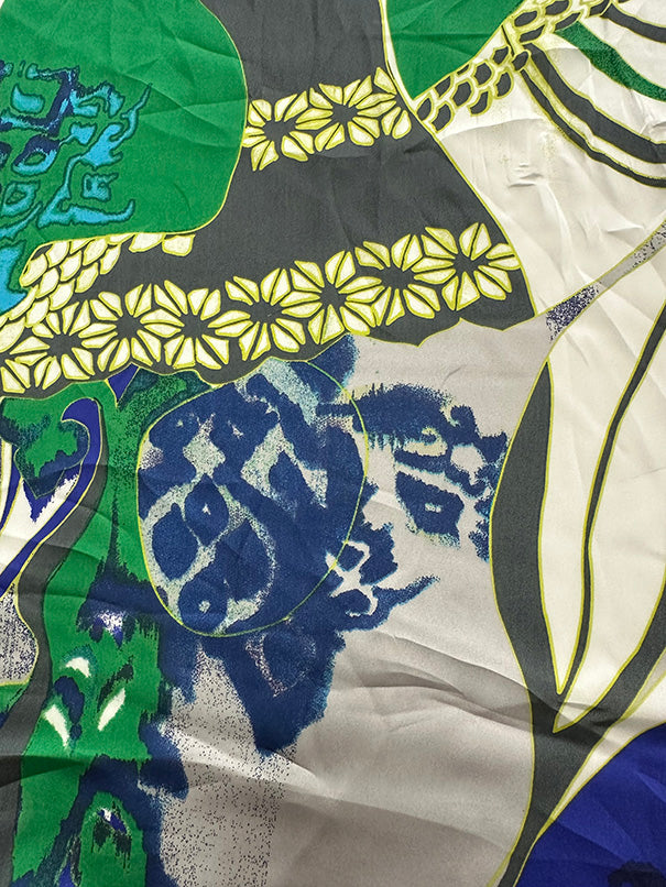 Green Multi Abstract Print Poly Charmeuse Satin Fabric