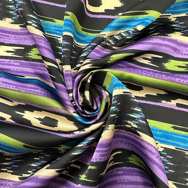 2 YD PC-Purple Multi Stripe Print Poly Charmeuse Satin Fabric