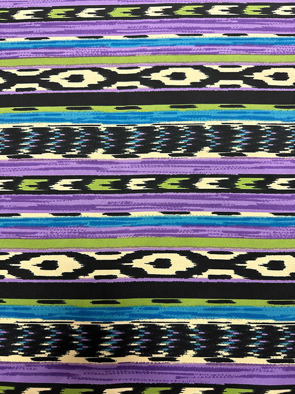 2 YD PC-Purple Multi Stripe Print Poly Charmeuse Satin Fabric