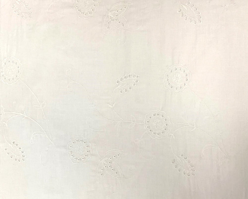 Off-White Cotton Floral Embroidered Eyelet Voile Woven Fabric