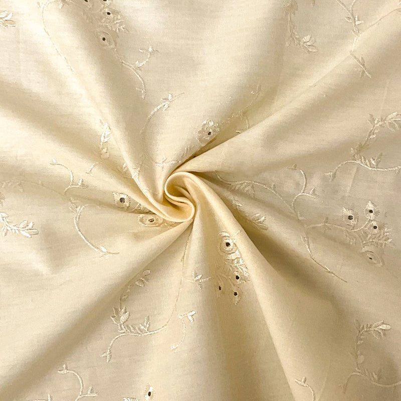 1 1/2 YD PC-Butter Cotton Floral Vine Embroidered Eyelet Twill Woven Fabric