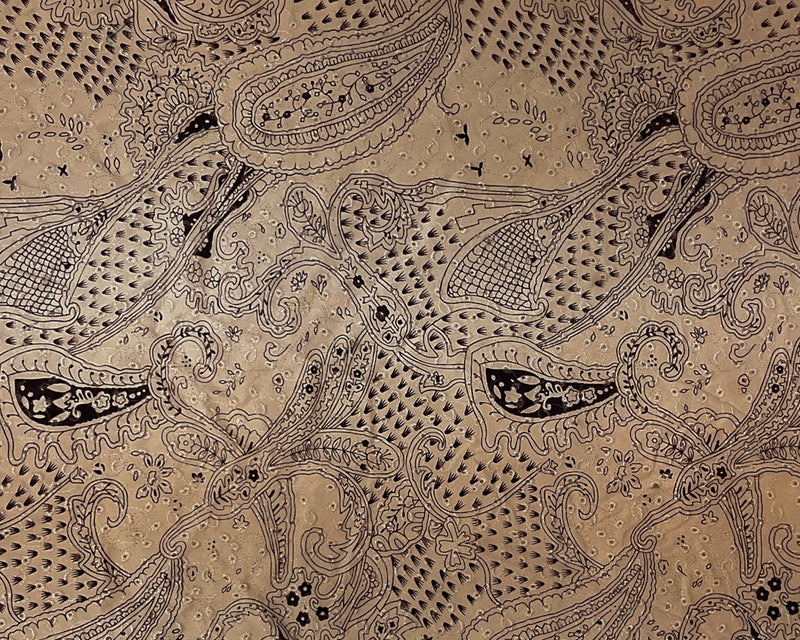 1 1/4 YD PC-Beige-Brown Cotton Paisley Embroidered Eyelet Twill Woven Fabric