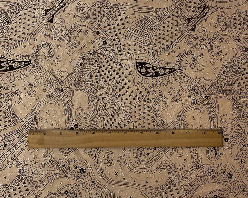 1 1/4 YD PC-Beige-Brown Cotton Paisley Embroidered Eyelet Twill Woven Fabric