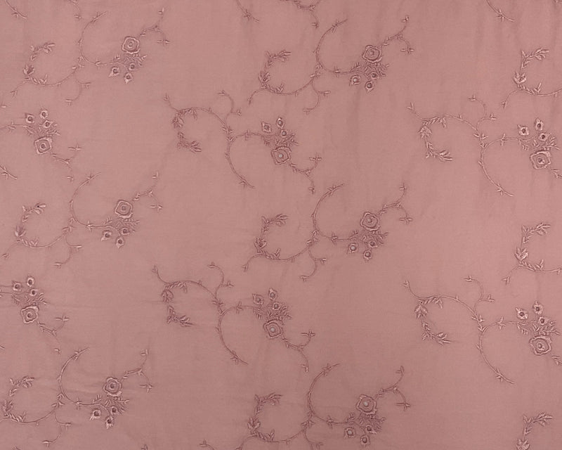 2 7/8 YD PC-Pink Cotton Floral Vine Embroidered Eyelet Batiste Woven Fabric