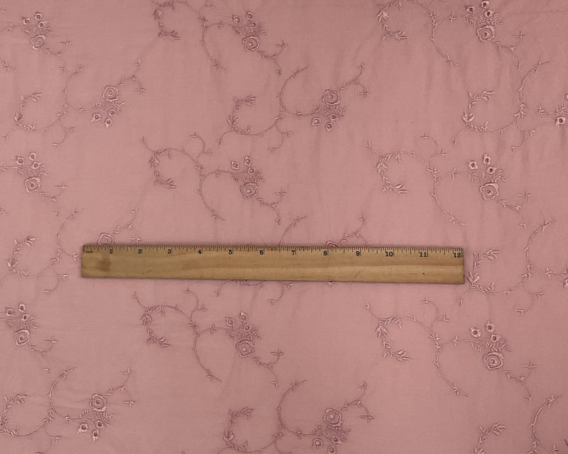 Pink Cotton Floral Vine Embroidered Eyelet Batiste Woven Fabric