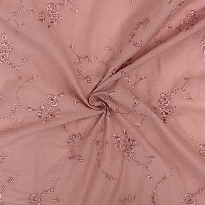 Pink Cotton Floral Vine Embroidered Eyelet Batiste Woven Fabric