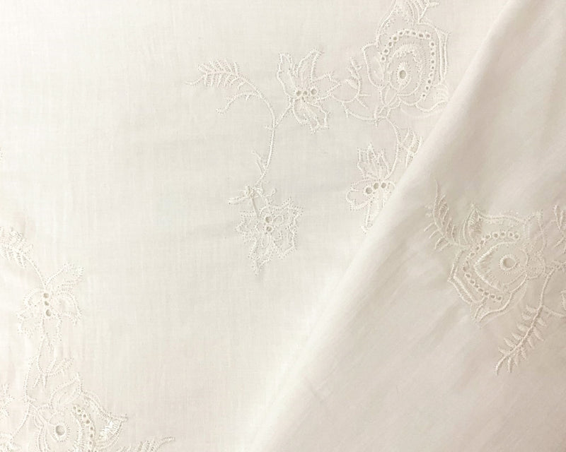 White Cotton Floral Embroidered Eyelet Voile Woven Fabric