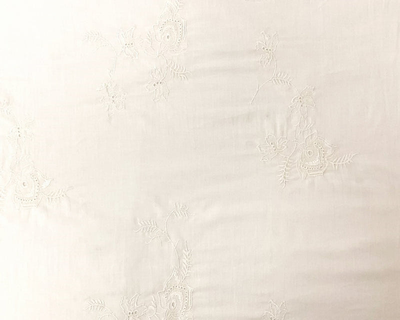 White Cotton Floral Embroidered Eyelet Voile Woven Fabric