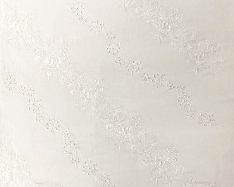 White Cotton Floral Embroidered Eyelet Voile Woven Fabric
