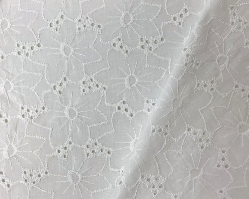 White Cotton Floral Embroidered Eyelet Voile Woven Fabric