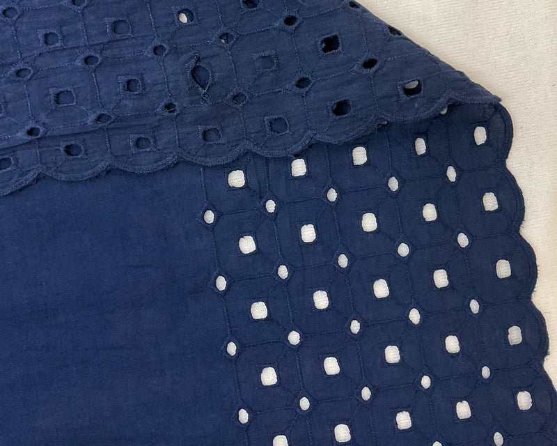 Deep Navy Cotton Border Scallop Eyelet Embroidered Batiste Fabric
