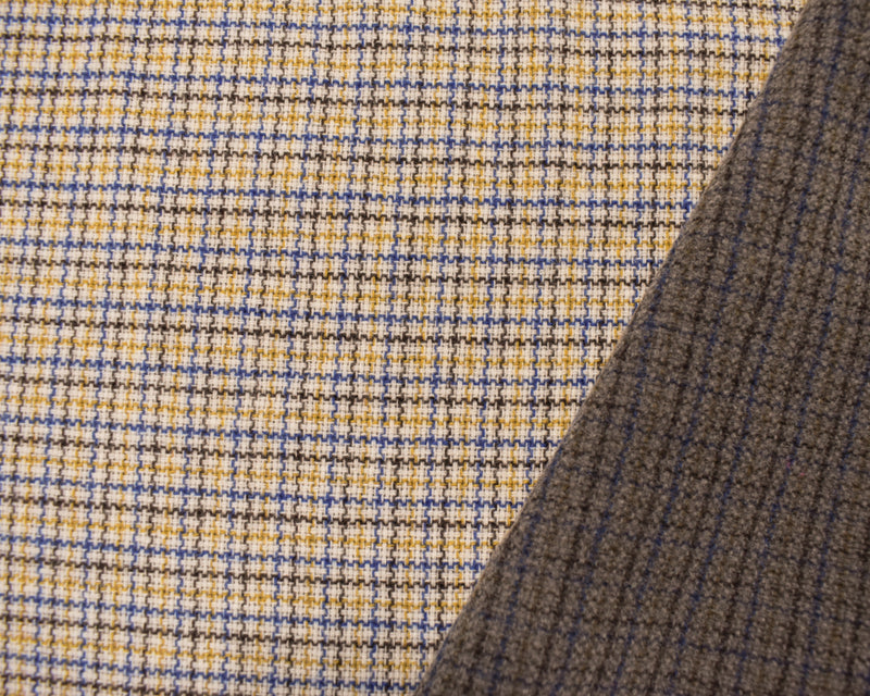 Gray-Blue-Multi Wool Blend Plaid Twill Jacketing Woven Fabric
