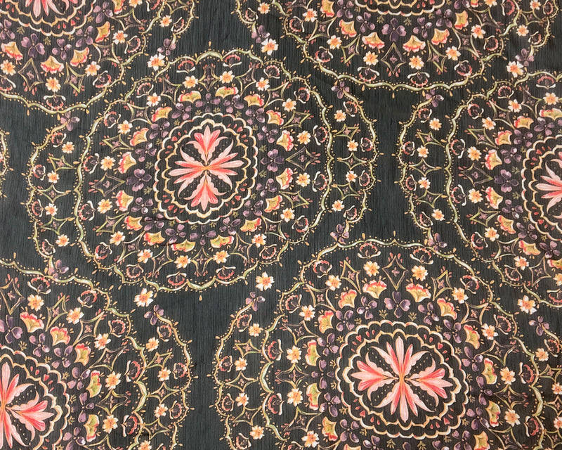 Black-Multi Poly Floral Printed Yoryu Chiffon Woven Fabric