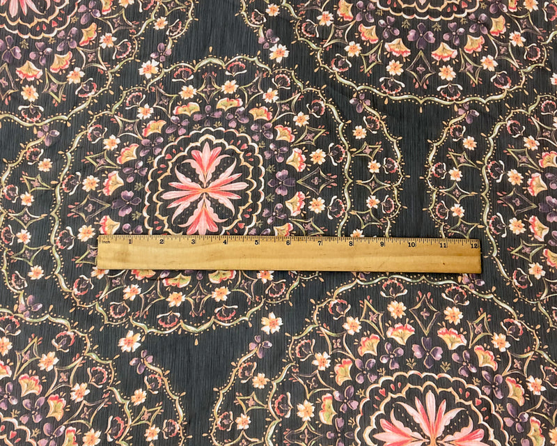 Black-Multi Poly Floral Printed Yoryu Chiffon Woven Fabric