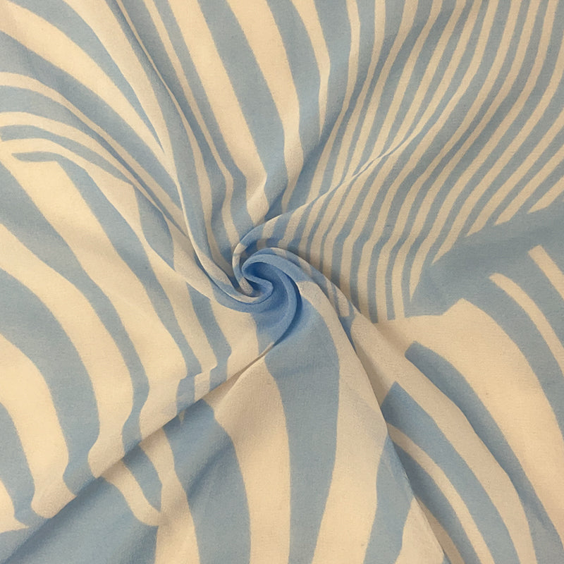 Blue-Ivory Poly Abstract Printed Crepe Georgette Woven Fabric
