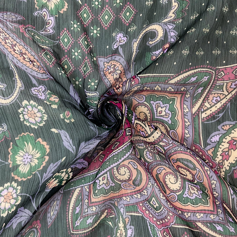 Black-Purple-Multi Poly Floral Printed Yoryu Chiffon Woven Fabric