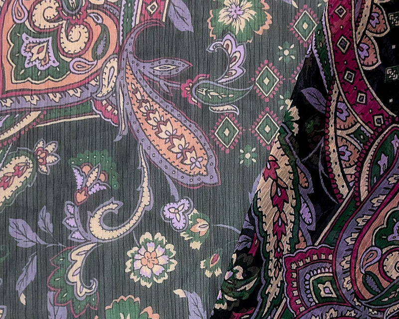 Black-Purple-Multi Poly Floral Printed Yoryu Chiffon Woven Fabric