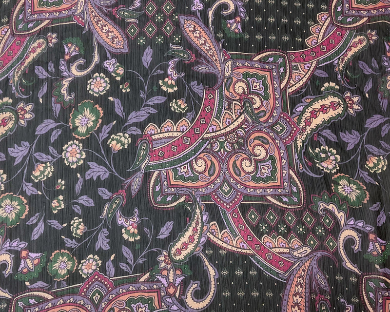 Black-Purple-Multi Poly Floral Printed Yoryu Chiffon Woven Fabric