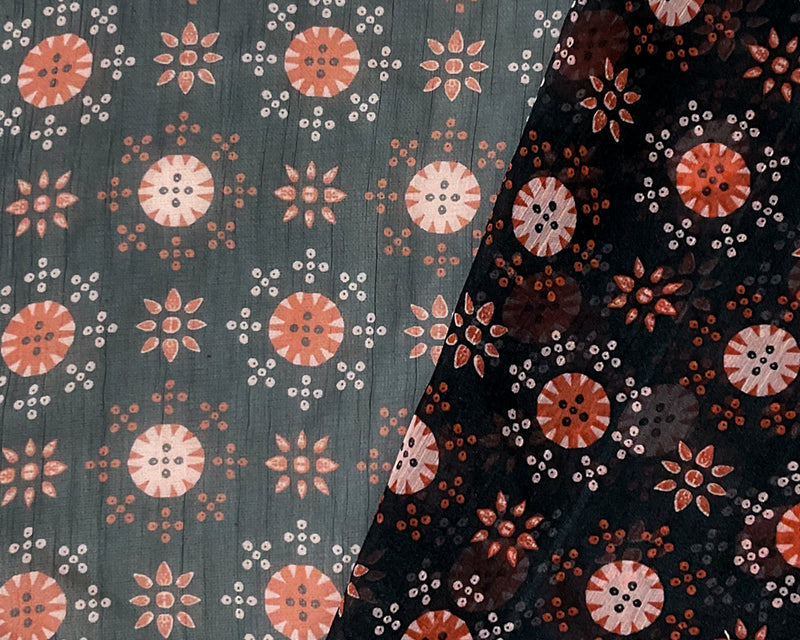 Black-Red-Pink Poly Floral Printed Yoryu Chiffon Woven Fabric