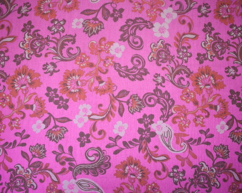 Pink-Red-Multi Poly Floral Paisely Printed Crinkle Chiffon Woven Fabric
