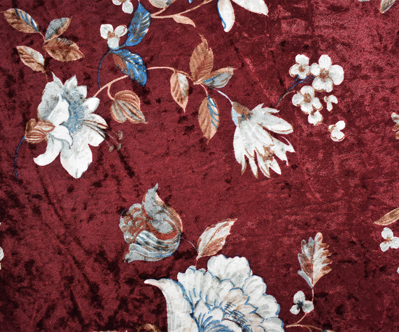 Red-Multi Poly Stretch Floral Printed Crushed Velvet Knit Fabric