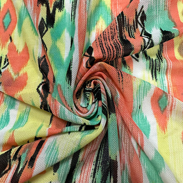 Coral Aztec Multi Print Stretch Mesh Fabric