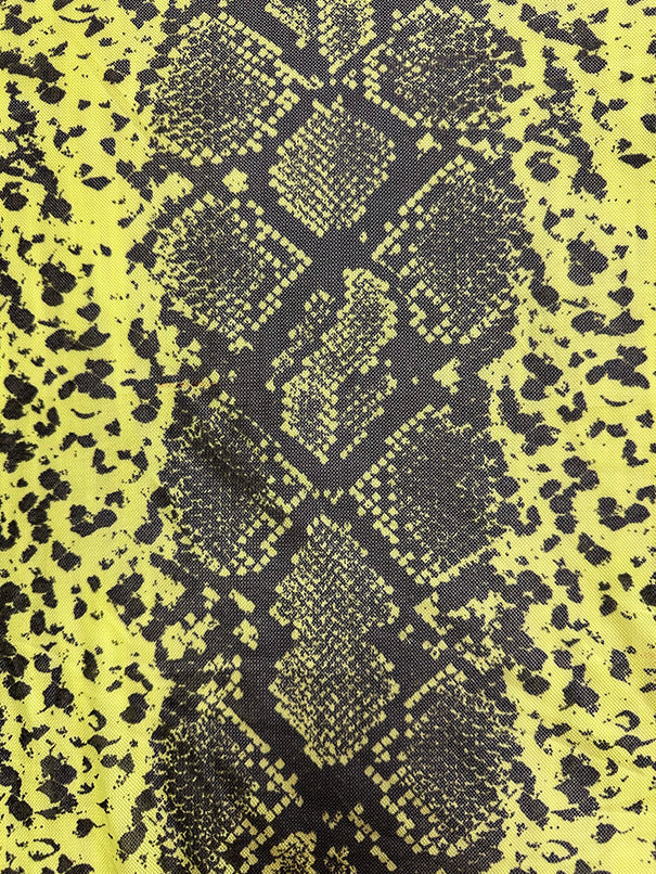 Neon Yellow Green and Black Snakeskin Stretch Mesh Fabric
