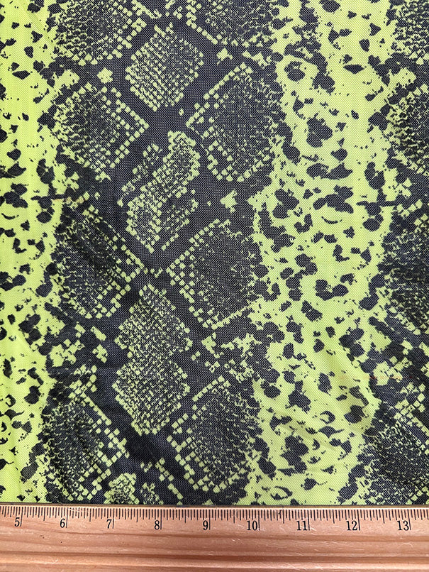 Neon Yellow Green and Black Snakeskin Stretch Mesh Fabric