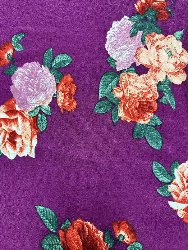 1 YD PC-Magenta Floral Print Crepe Scuba Double Knit Fabric