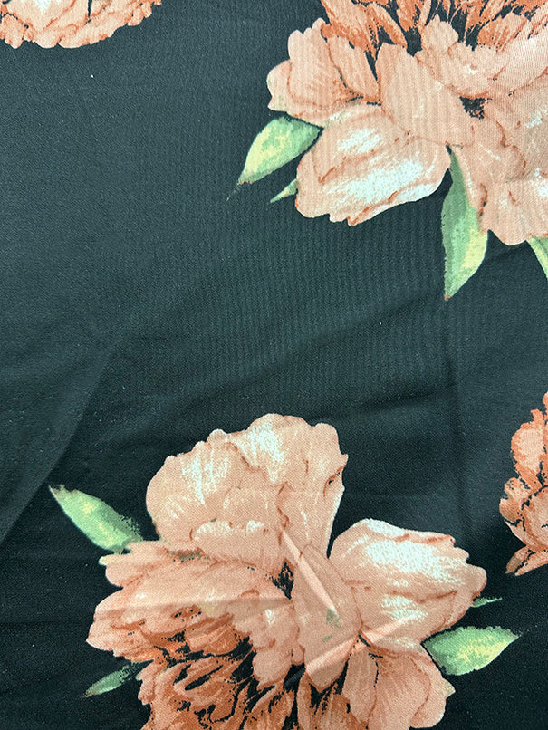 Clay and Black Multi Floral Print Scuba Knit Fabric