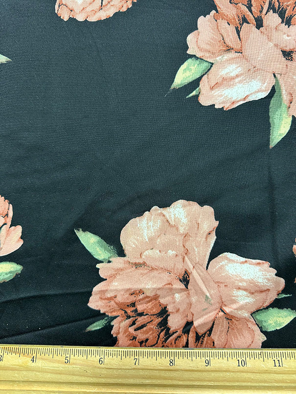 Clay and Black Multi Floral Print Scuba Knit Fabric