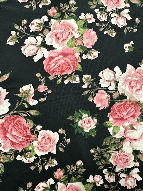 Black and Pink Multi Floral Print Scuba Knit Fabric