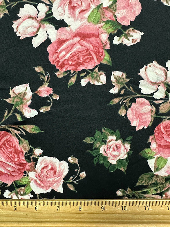 Black and Pink Multi Floral Print Scuba Knit Fabric